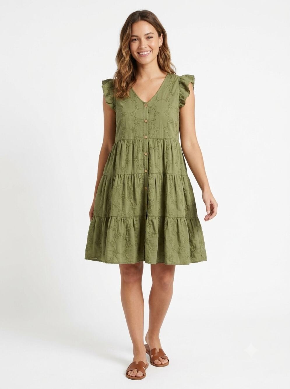 NWT Baltic Born Kayla Button Up Short Dress Womens XL Olive Embroidered Floral